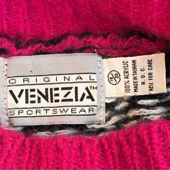 VINTAGE Venezia bright pink fair isle sweater faux mohair 1980s 18/20 - Picture 6 of 8